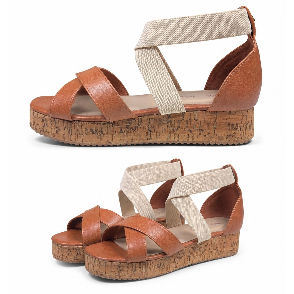 Gloria Vanderbilt Brooks Womens 9 Brown Platform Wedge Sandal Boho Earthy Cork